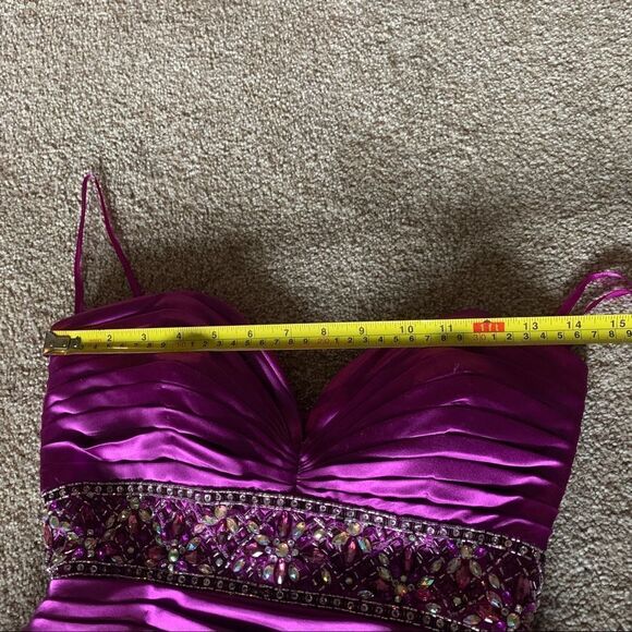 Purple sweetheart neckline rhinestone sequin beaded prom ball gown dress Sz 6 - Picture 13 of 15